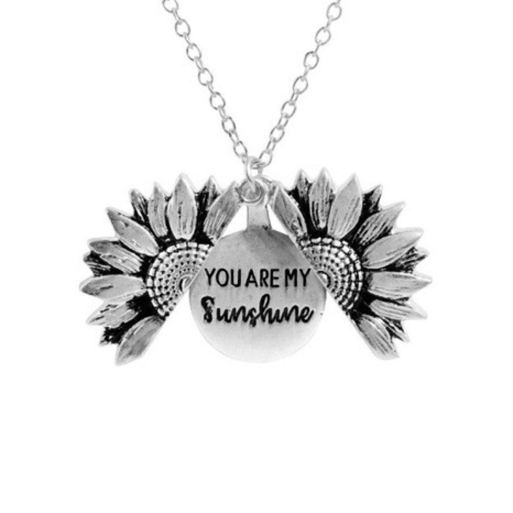 SILVER SUNFLOWER "YOU ARE MY SUNSHINE" OPEN LOCKET NECKLACE